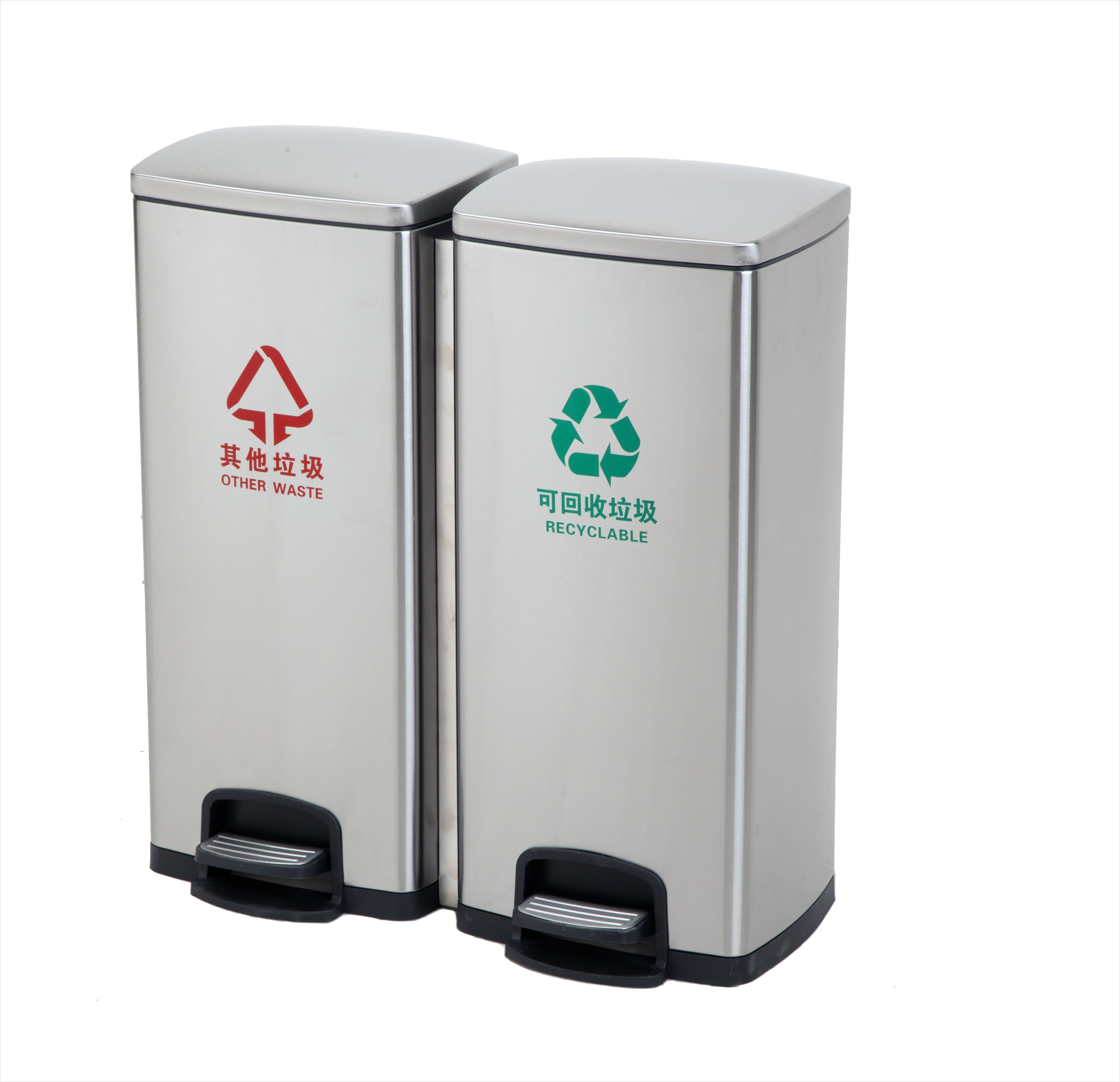 Caixote de lixo reciclável de aço inoxidável de compartimento duplo 30L + 30L para cozinha, escritório, casa - silencioso e suave abrir e fechar